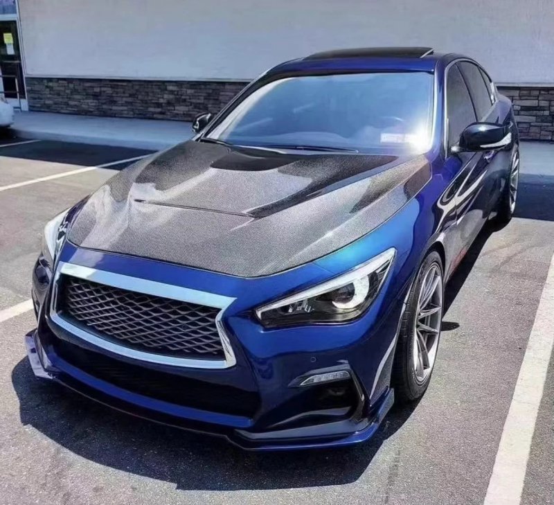 2014-2021  Q50 Real Carbon Fiber Front Hood Bonnet Cover New Condition with Included Clips